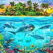 Dolphin Paradise Island Art Print