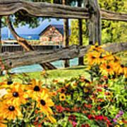 Door County Historic Anderson Dock Fence And Flowers Art Print