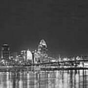 Downtown Cincinnati In Black And White Art Print