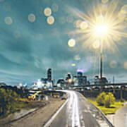 Downtown Houston Flooding At Night Art Print