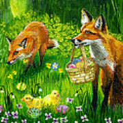 Easter Foxes Art Print
