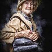 Elderly Lady Clutching Her Bag Art Print