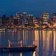 Elliott Bay Seattle Skyline Night Reflections Art Print