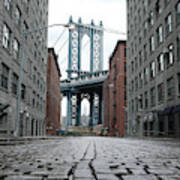 Empty Street And Brooklyn Bridge Art Print