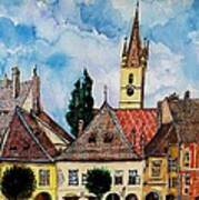 Evangelical Church Tower From Sibiu Transylvania Art Print