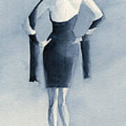 Fashion Illustration Art Print Woman In Blue Dress Back Art Print