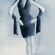 Fashion Illustration Art Print Woman In Blue Dress Front Art Print