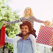 Father And Daughter Shopping Together. Art Print