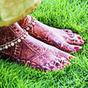 Feet With Mehndi On Grass Art Print