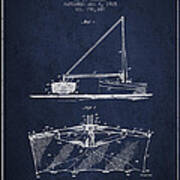 Fishing Net Patent From 1905- Navy Blue Art Print