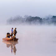 Fishing On Foggy Lake Art Print