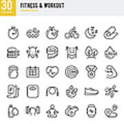 Fitness & Workout - Set Of Thin Line Vector Icons Art Print