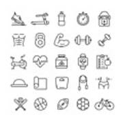 Fitness And Sports Related Vector Line Icons Art Print