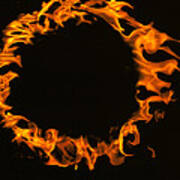 Flamed Circle On Black Background Art Print