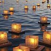 Floating Lanterns At Sunset Art Print