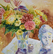 Flower Vase With Buddha Art Print