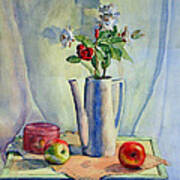 Flowers In Pitcher With Apples Art Print