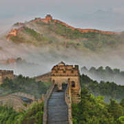 Foggy Morning Along Great Wall  Of China Art Print
