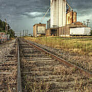 Foreboding Sky Above A Prairie Sentinel - Storm - Railroad Tracks Art Print