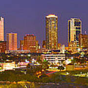 Fort Worth Skyline At Night Color Evening Panorama Ft. Worth Texas Art Print