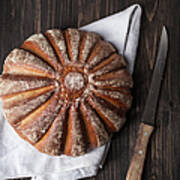 Fresh Baked Bread With Kitchen Knife On Art Print