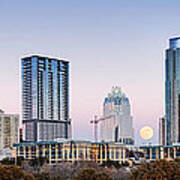 Full Moon Rising Behind Downtown Austin Skyline Texas Art Print