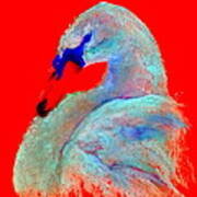 Funky Swan Blue On Red Art Print