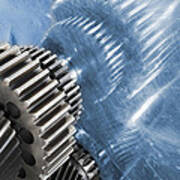 Gears Industrial Engineering In Blue Art Print