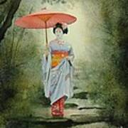 Geisha With Umbrella Art Print