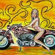 Girl On A Motorcycle Art Print