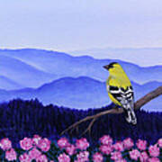 Goldfinch And Rhododendrens Art Print