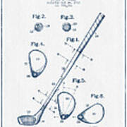 Golf Club Patent Drawing From 1910 - Blue Ink Art Print