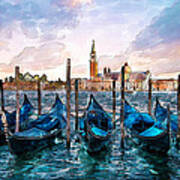 Gondolas In Venice Watercolor Art Print