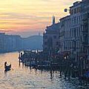 Gondolas On The Grand Canal Venice At Sunset Art Print