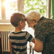 Grandson Visiting His Granny In Nursery Art Print