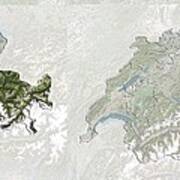 Graubunden, Switzerland, Satellite Image Art Print