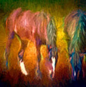 Grazing Horses Version 2 Textured Art Print