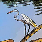 Great Egret Fishing Abstract Art Print