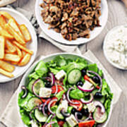 Greek Salad With Gyros And Fries Art Print