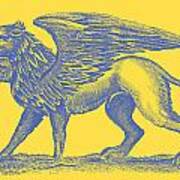 Griffin Historic Engraving Blue on Yellow Art Print