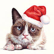 Grumpy Cat As Santa Art Print