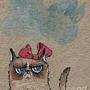 Grumpy Cat With Red Ribbon Art Print