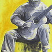 Guitar Man In Shades Of Grey Art Print