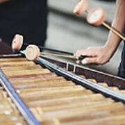 Hands Playing A Wooden Xylophone Art Print