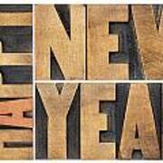 Happy New Year In Wood Type Art Print