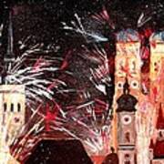 Happy New Year - With Fireworks In Munich Art Print