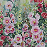 Hollyhocks Art Print