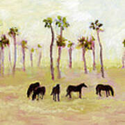 Horses And Palm Trees Art Print