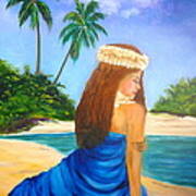 Hula Girl On The Beach Art Print
