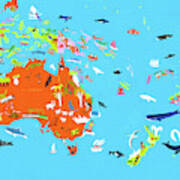 Illustrated Map Of Australasian Art Print